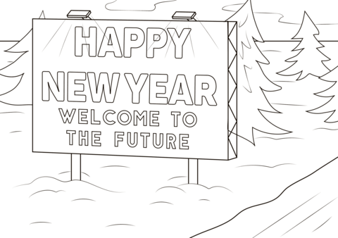 Happy New Year Welcome Sign Coloring Page